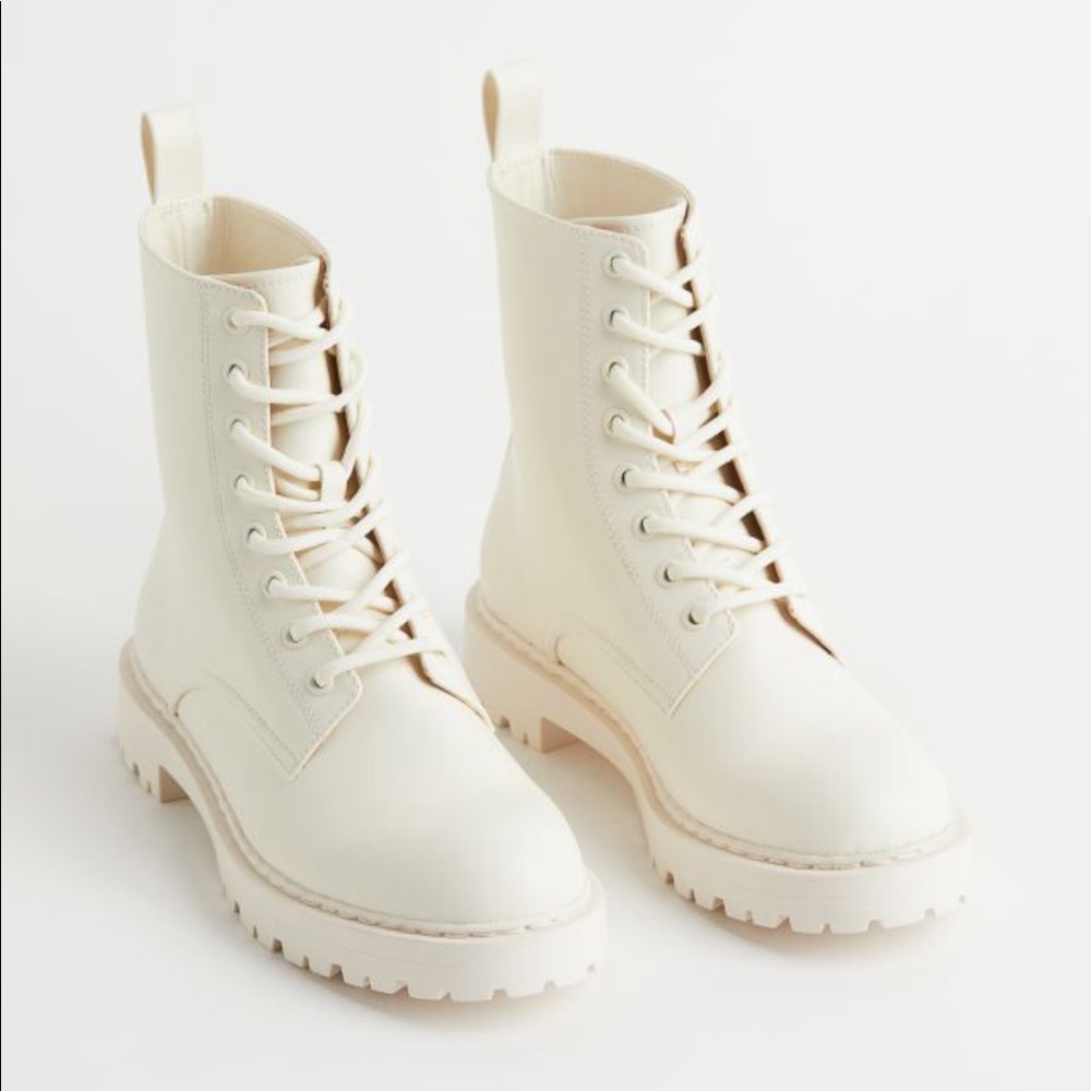 H&M white combat ankle boots